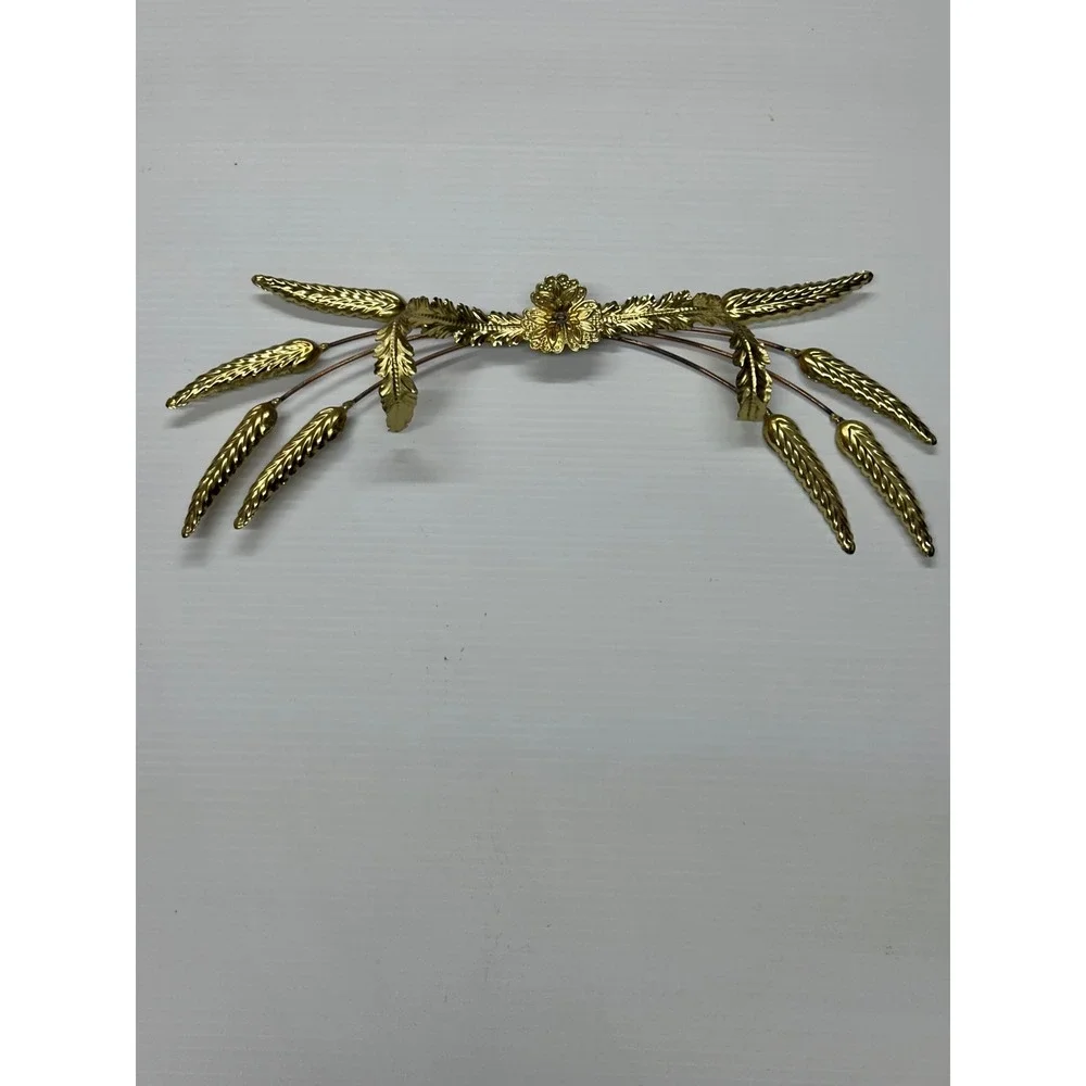 VTG Brass Wheat Sheaf Wall Decor Gold Gilt Floral Leaf Metal Art Sculpture MCM